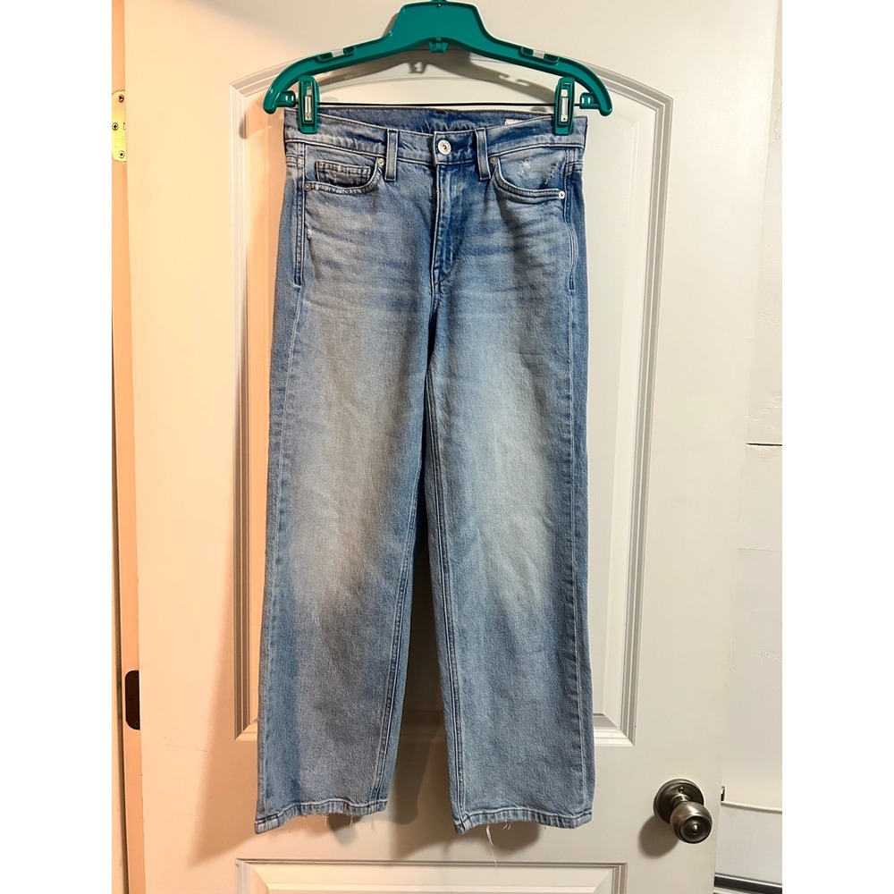 AYR The Easy Easy High Rise Straight Leg Jeans Light Wash Distressed Size 25